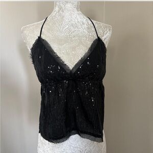 PacSun Black Sequin Spaghetti-Strap V-Neck Camisole